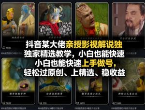 抖音某大佬亲授影视解说独家精选教学,小白也能快速上手做号,轻松过原创、上精选、稳收益-21资源库
