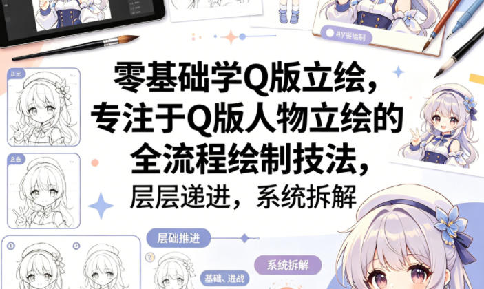 零基础学Q版立绘，专注于Q版人物立绘的全流程绘制技法，层层递进，系统拆解-21资源库