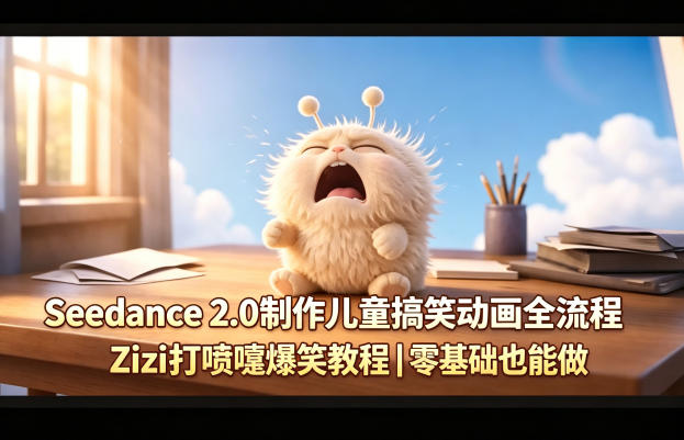 Seedance 2.0制作儿童搞笑动画全流程Zizi打喷嚏爆笑教程｜零基础也能做-21资源库
