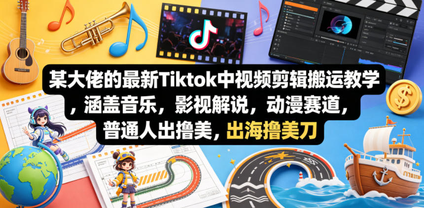 某大佬的最新Tiktok中视频剪辑搬运教学，涵盖音乐，影视解说，动漫赛道，普通人出海撸美刀-21资源库