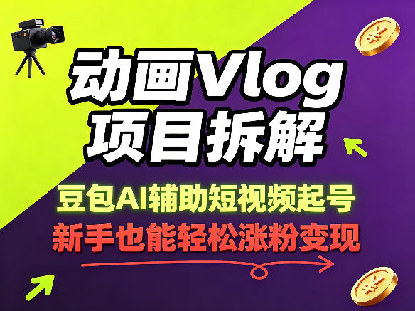 动画Vlog项目拆解，豆包AI辅助短视频起号，新手也能轻松涨粉，43条作品涨粉8.3W-21资源库