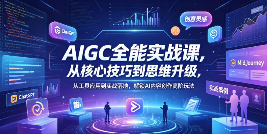 AIGC全能实战课，从核心技巧到思维升级，从工具应用到实战落地，解锁AI内容创作高阶玩法-21资源库