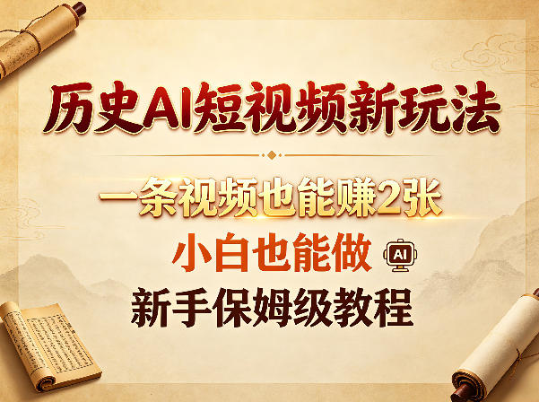 历史AI短视频新玩法，一条视频也能賺2张，小白也能做，新手保姆级教程-21资源库