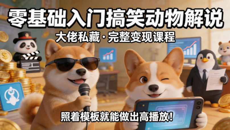 零基础入门搞笑动物解说，大佬私藏完整变现课程，照着模板就能做出高播放-21资源库