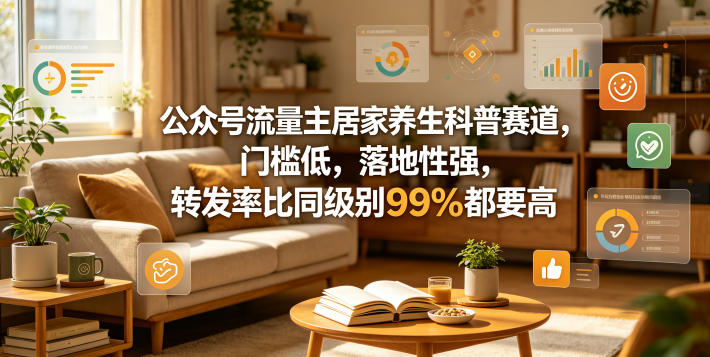 公众号流量主居家养生科普赛道，门槛低，落地性强，转发率比同级别99％都要高-21资源库