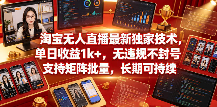 淘宝无人直播最新独家技术，单日收益1k+，无违规不封号，支持矩阵批量，长期可持续【揭秘】-21资源库