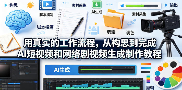 用真实的工作流程，从构思到完成AI短视频和网络剧视频生成制作教程-中英字幕-21资源库