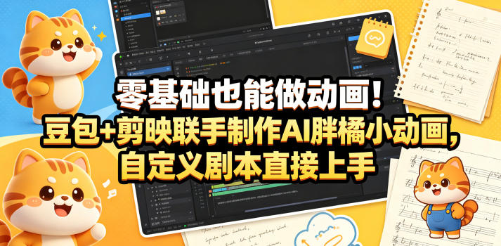 零基础也能做动画！豆包+剪映联手制作AI胖橘小动画，自定义剧本直接上手-21资源库