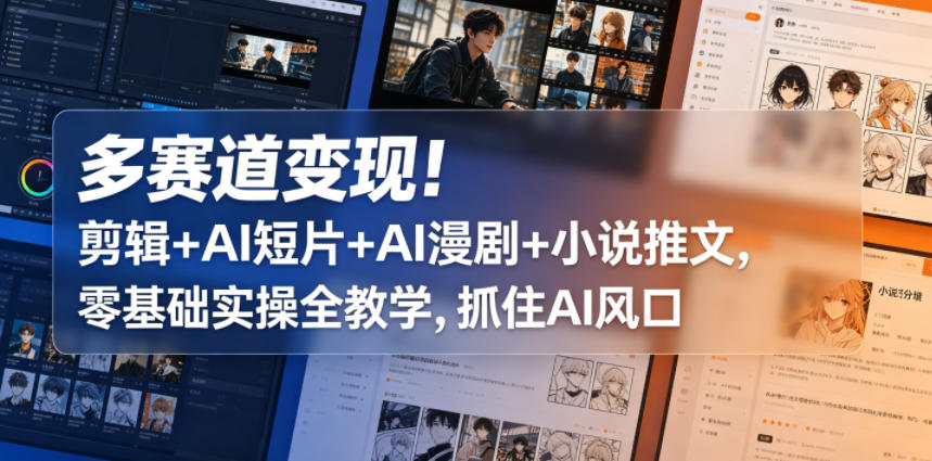 多赛道变现！剪辑+AI短片+AI漫剧+小说推文，零基础实操全教学，抓住AI风口-21资源库