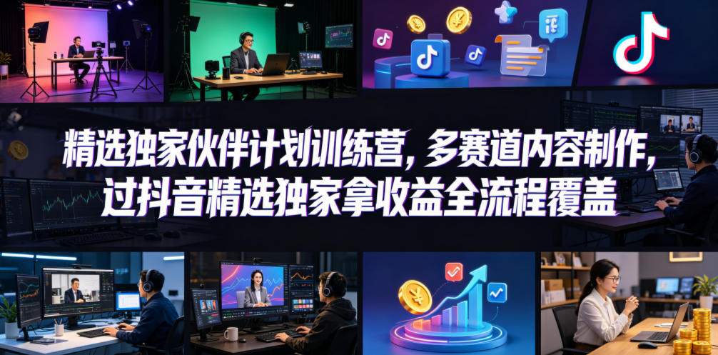 小豁食堂精选独家伙伴计划训练营，多赛道内容制作，过抖音精选独家拿收益全流程覆盖-21资源库