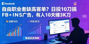 自由职业者缺高客单？日投10刀搞FB+INS广告，有人10天赚3K刀！【原创双语字幕】-21资源库