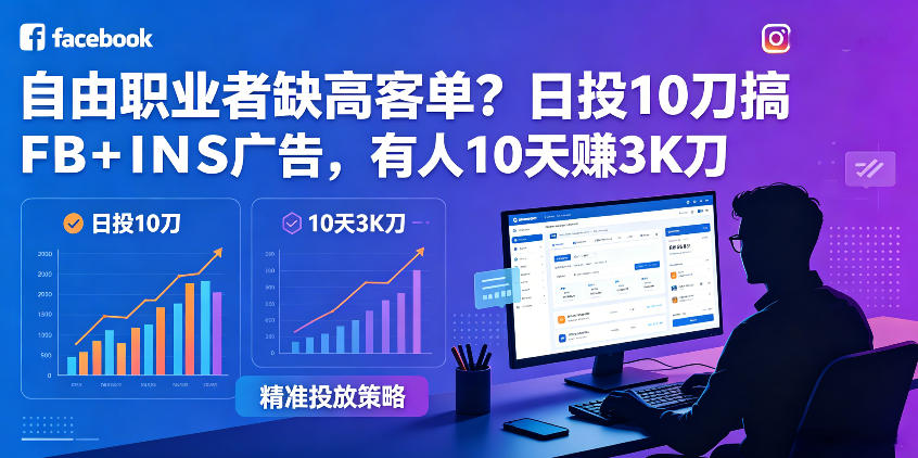 自由职业者缺高客单？日投10刀搞FB+INS广告，有人10天赚3K刀！【原创双语字幕】-21资源库