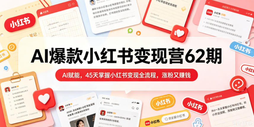 AI爆款小红书变现营62期2026年5月，AI赋能，45天掌握小红书变现全流程，涨粉又賺钱-21资源库