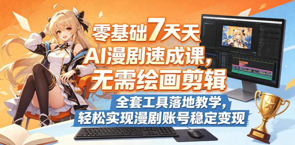 零基础7天AI漫剧速成课，无需绘画剪辑，全套工具落地教学，轻松实现漫剧账号稳定变现-21资源库