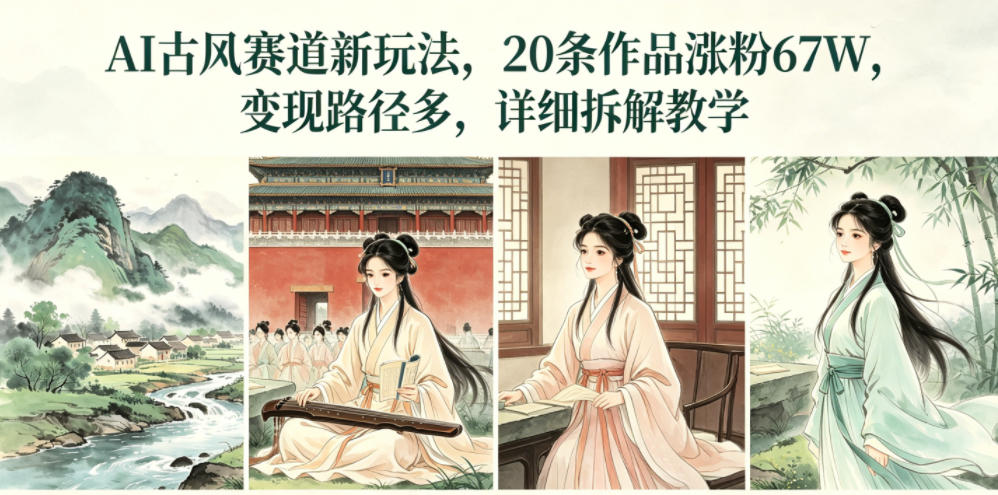 AI古风赛道新玩法，20条作品涨粉67W，变现路径多，详细拆解教学-21资源库