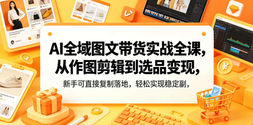 AI全域图文带货实战全课，从作图剪辑到选品变现，新手可直接复制落地，轻松实现稳定副业增收-21资源库