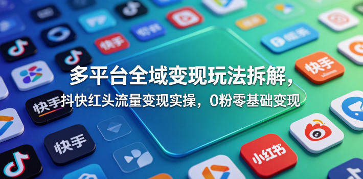 多平台全域变现玩法拆解，抖快红头流量变现实操，0粉零基础变现-21资源库