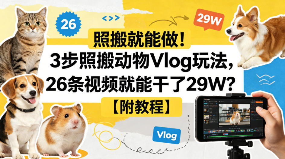 照搬就能做！3步照搬动物Vlog玩法，26条视频就能干了29W？【附教程】【赠coze一键生成工作流】-21资源库