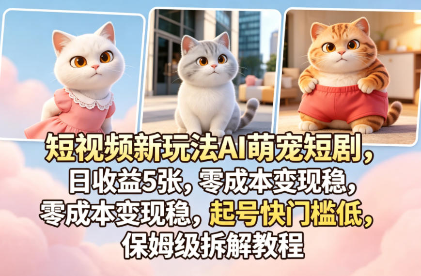 短视频新玩法AI萌宠短剧，日收益5张，零成本变现稳，起号快门槛低，保姆级拆解教程-21资源库