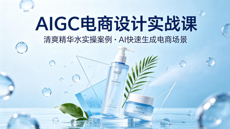 AIGC电商设计实战课，以清爽精华水为实操案例，教你用AI快速生成电商场景-21资源库
