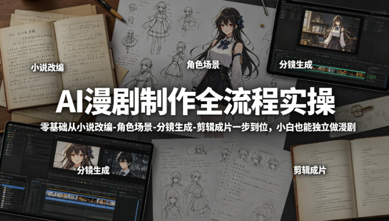 AI漫剧制作全流程实操，零基础从小说改编-角色场景-分镜生成-剪辑成片一步到位，小白也能独立做漫剧-21资源库