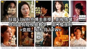 抖音53W粉丝博主亲授｜影视情绪共鸣混剪短视频教学，低门槛涨粉+变现，轻松月入1W+-21资源库