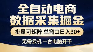 全自动电商数据采集掘金，批量可矩阵单窗口日入30+，无需云机一台电脑开干【揭秘】-21资源库