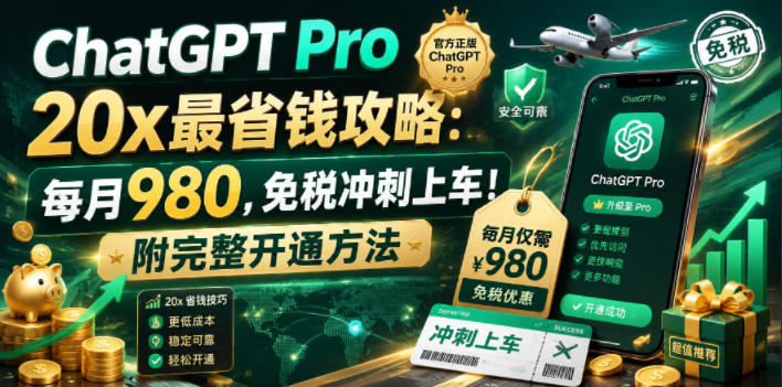 ChatGPT Pro 20x最省钱攻略：每月980，免税冲刺上车！附完整开通方法【文档】-21资源库