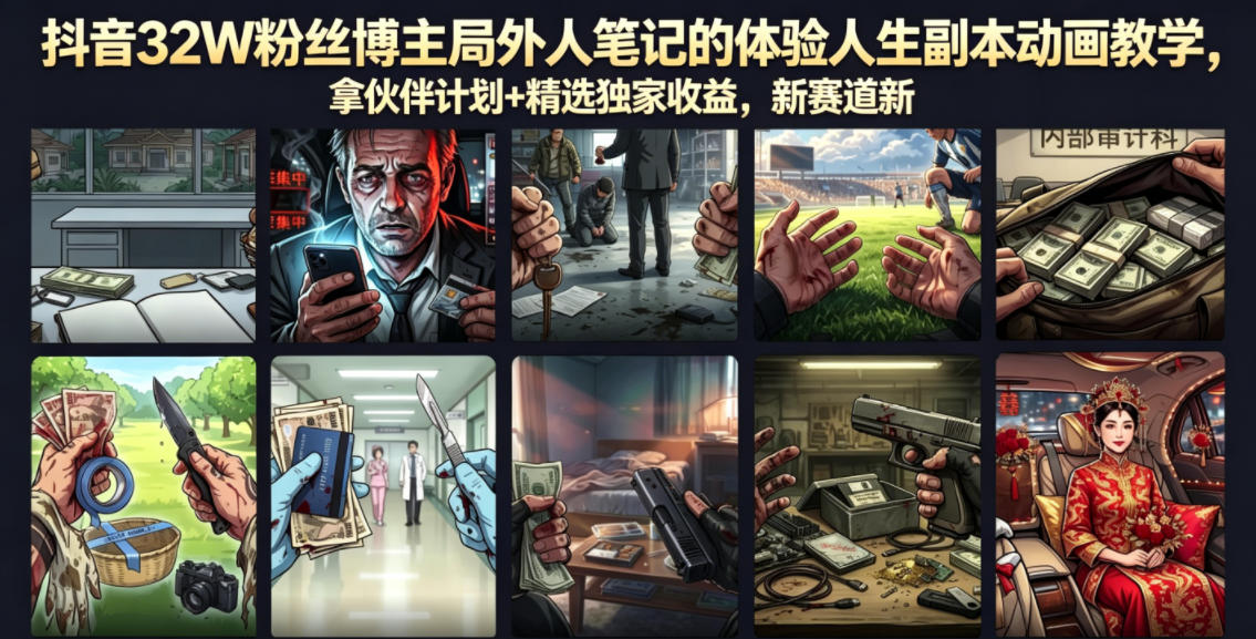 抖音32W粉丝博主局外人笔记的体验人生副本动画教学，拿伙伴计划+精选独家收益，新赛道新涨粉快【录制版】-21资源库