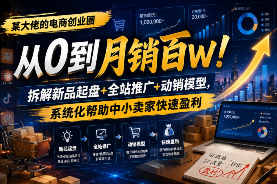 某大佬的电商创业圈从0到月销百W！拆解新品起盘+全站推广+动销模型，系统化帮助中小卖家快速盈利-21资源库