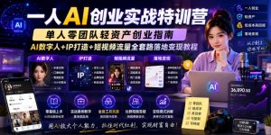 一人AI创业实战特训营，单人零团队轻资产创业指南，AI数字人+IP打造+短视频流量全套路落地变现教程-21资源库