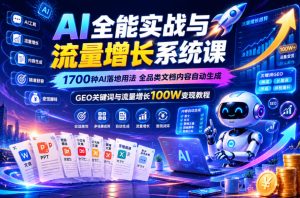 AI全能实战与流量增长系统课，1700种AI落地用法，全品类文档内容自动生成，GEO关键词与流量增长100W变现教程-21资源库