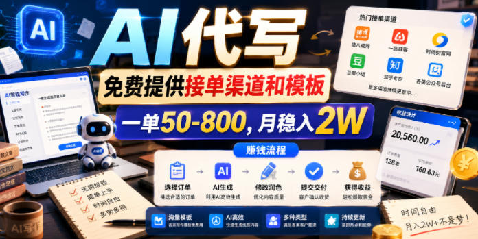 AI代写，免费提供接单渠道和模板，一单50-800，月稳入2W【揭秘】-21资源库
