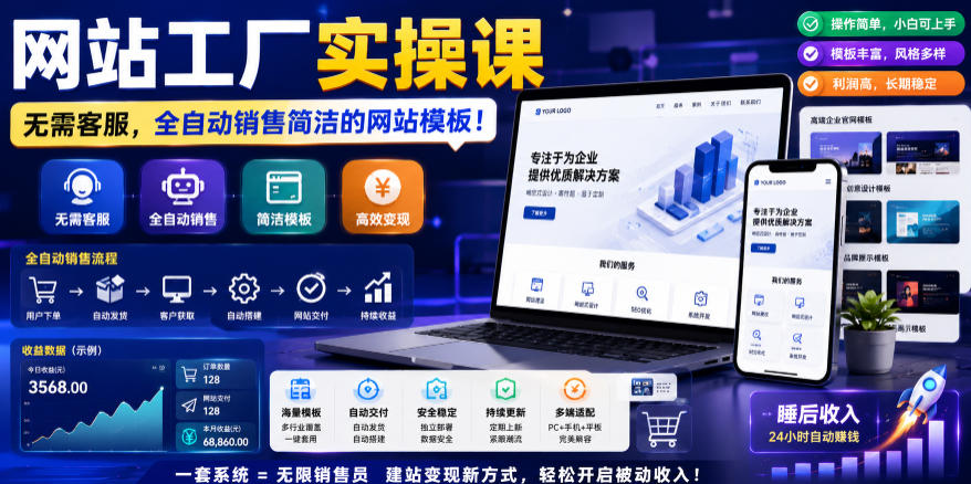 网站工厂实操课，无需客服，网站模板自动赚钱！【原创双语字幕】-21资源库