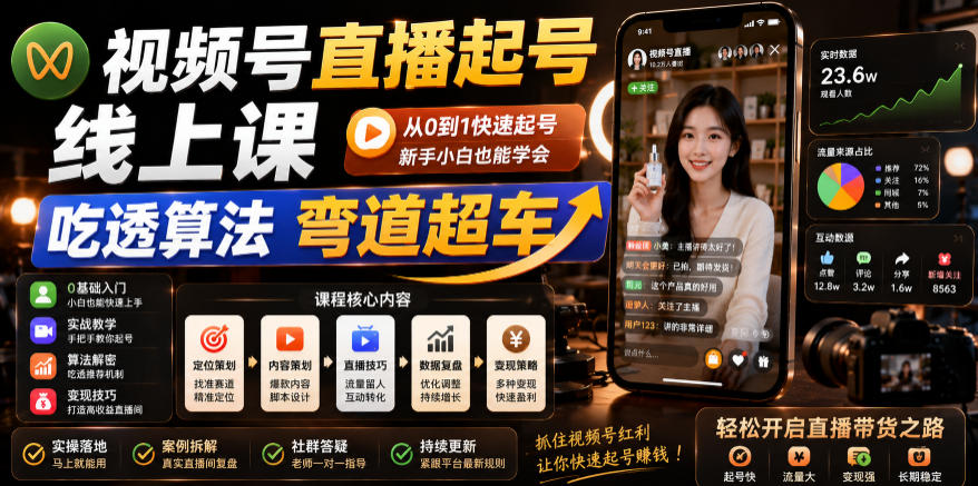 视频号直播起号线上课，吃透算法弯道超车（2026年6月）-21资源库