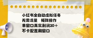 小红书全自动虚拟任务，矩阵操作无需流量，单窗口20+真实收益，不卡配置和窗口【揭秘】-21资源库