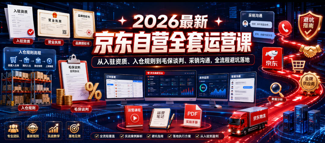 2026最新京东自营全套运营课，从入驻资质、入仓规则到毛保谈判、采销沟通，全流程避坑落地-21资源库