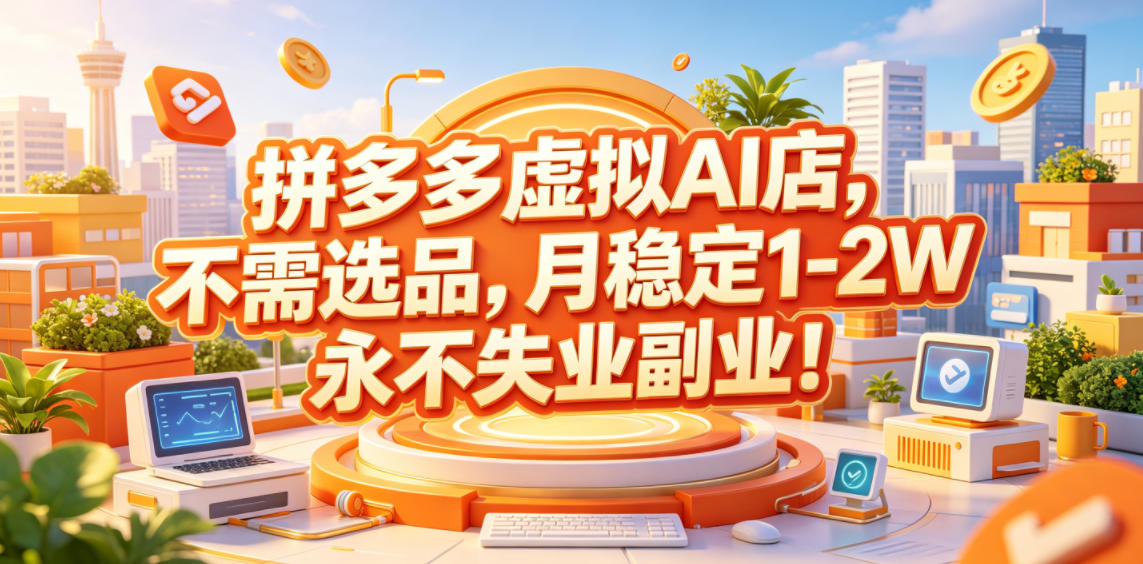 拼多多虚拟AI店，不需选品，月稳定1-2W，永不失业副业！【揭秘】-21资源库