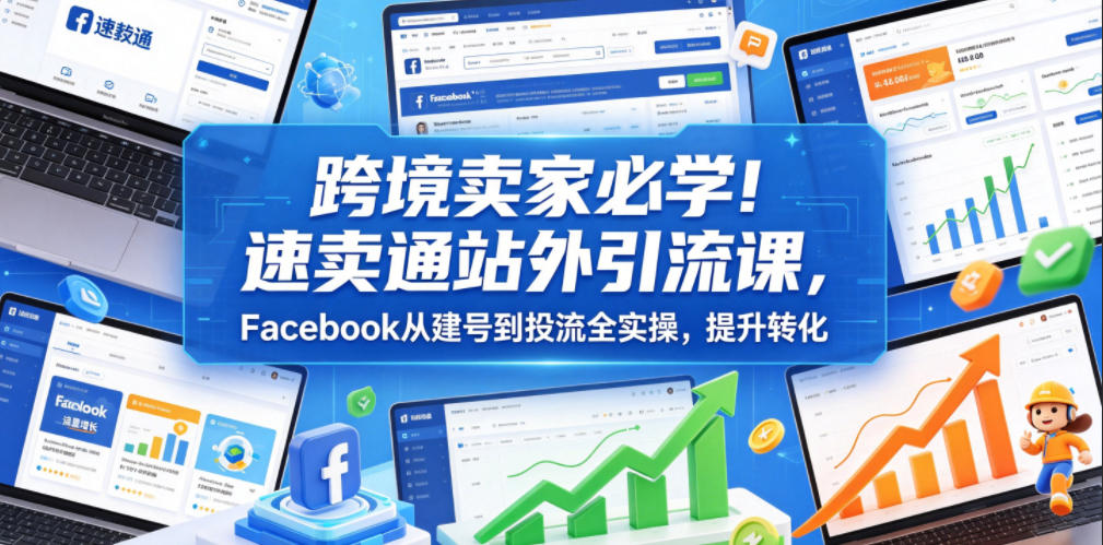 跨境卖家必学！速卖通站外引流课，Facebook从建号到投流全实操，提升转化-21资源库
