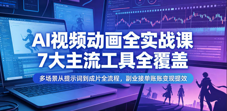 AI视频动画全实战课，7大主流工具全覆盖，多场景从提示词到成片全流程，副业接单账号变现提效-21资源库