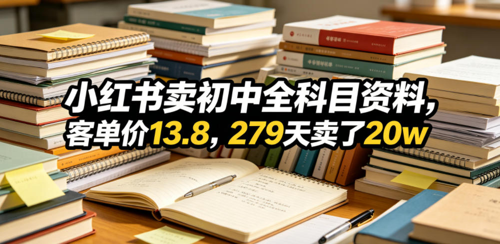 小红书卖初中全科目资料，客单价13.8，279天卖了20w-21资源库