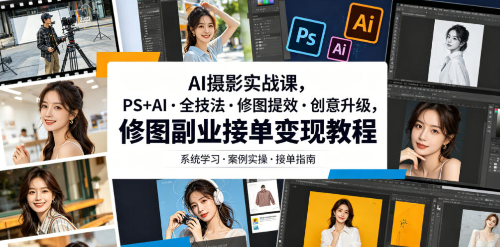 AI摄影实战课，PS+AI・全技法・修图提效・创意升级，修图副业接单变现教程-21资源库