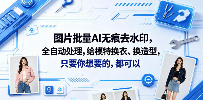 图片批量AI无痕去水印，全自动处理，给模特换衣、换造型，只要你想要的，都可以(软件+视频教程)-21资源库