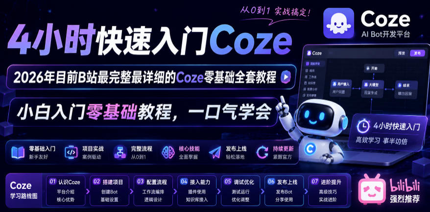 4小时快速入门Coze！2026年目前B站最完整最详细的Coze零基础全套教程，小白入门零基础教程，一口气学会！-21资源库