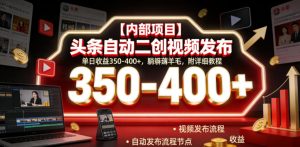 【内部项目】头条自动二创视频发布，单日收益350-400+，躺賺薅羊毛，附详细教程【揭秘】-21资源库