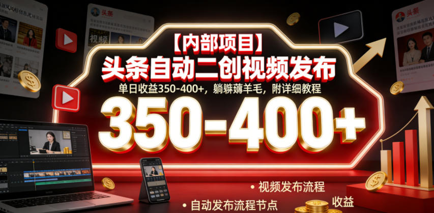 【内部项目】头条自动二创视频发布，单日收益350-400+，躺賺薅羊毛，附详细教程【揭秘】-21资源库
