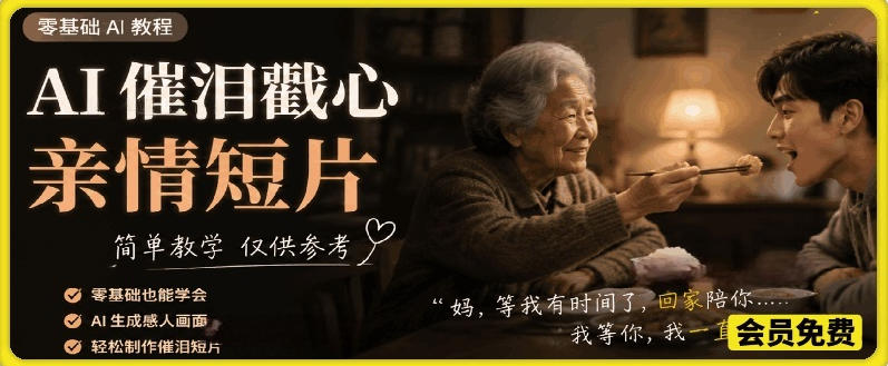 AI催泪戳心亲情短片，零基础AI教程，简单教学仅供参考-21资源库