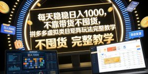 每天稳稳日入1000，不靠带货不囤货，拼多多虚拟类目矩阵玩法完整教学【揭秘】-21资源库