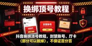 抖音换绑顶号教程，封禁账号、Ting卡（部分可以脱掉），不保证百分百-21资源库