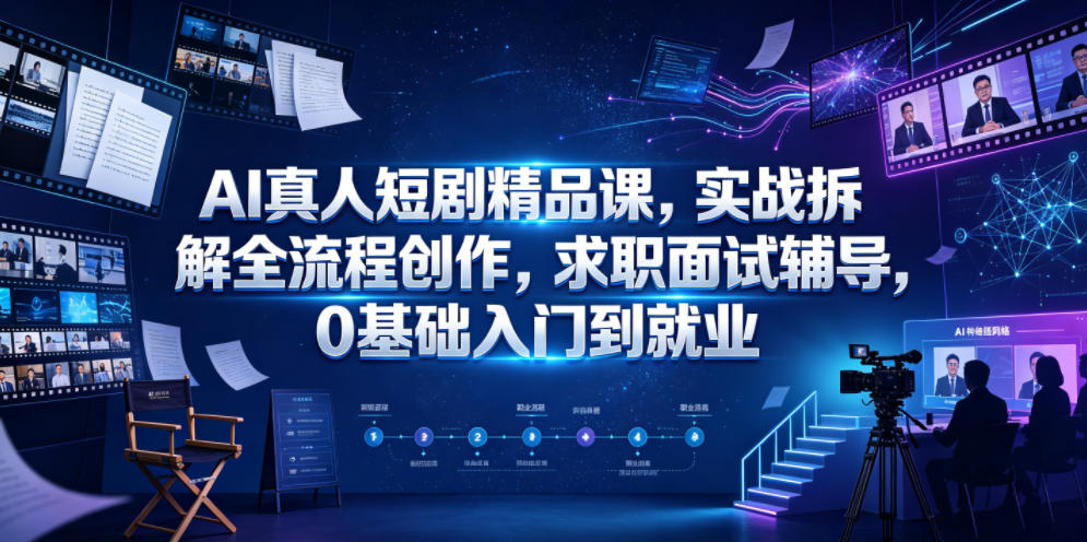 AI真人短剧精品课，实战拆解全流程创作，求职面试辅导，0基础入门到就业-21资源库